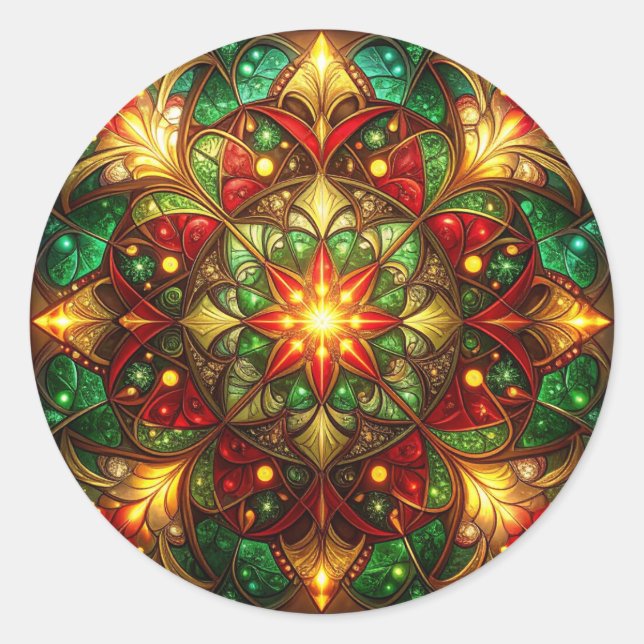 Pegatina Redonda Decorative Red Green Holiday Sticker (Anverso)
