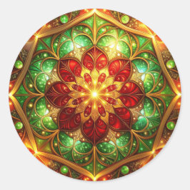 Pegatina Redonda Decorative Red Green Holiday Sticker