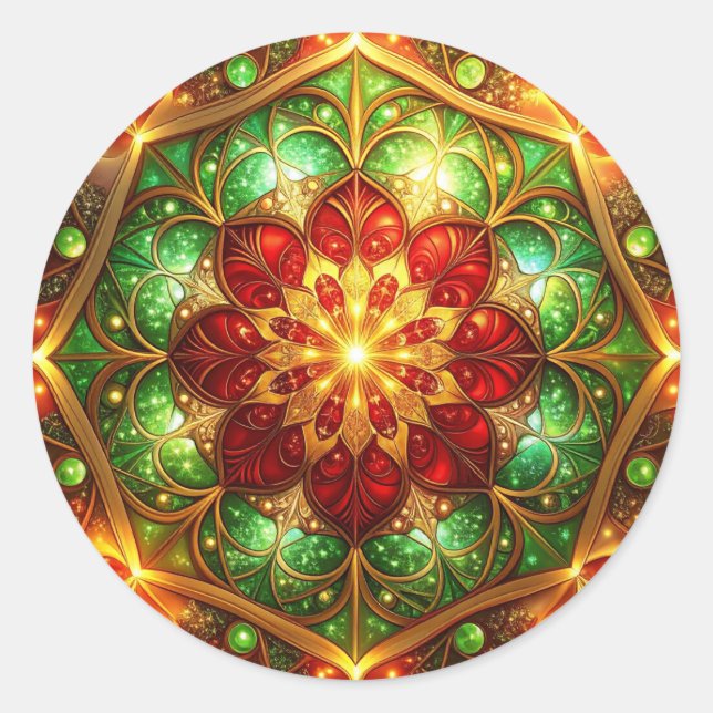 Pegatina Redonda Decorative Red Green Holiday Sticker (Anverso)