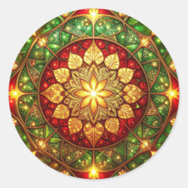 Pegatina Redonda Decorative Red Green Holiday Sticker