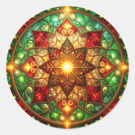 Pegatina Redonda Decorative Red Green Holiday Sticker