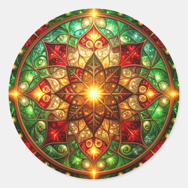 Pegatina Redonda Decorative Red Green Holiday Sticker (Anverso)