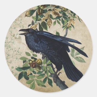 Pegatina Redonda Decoupage de Cuervo Victoriano Antiguo - Reino Gót