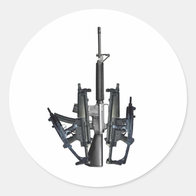 Pegatina Redonda Dedo medio de arma de fuego (Anverso)