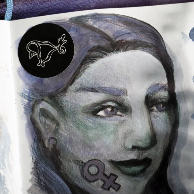 Pegatina Redonda Dedo medio Uterus Pro-elección (Subido por el creador)