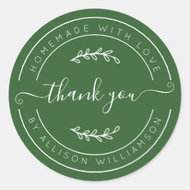 Pegatina Redonda Deep Green Homemade Thank You Label