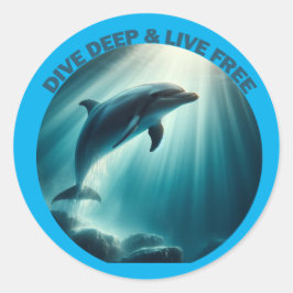 Pegatina Redonda Deep Live Free Dolphin