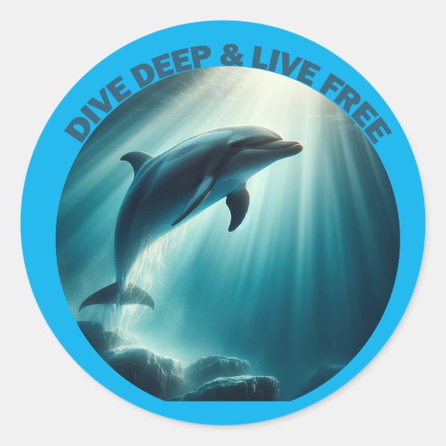 Pegatina Redonda Deep Live Free Dolphin (Anverso)