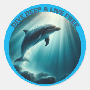 Pegatina Redonda Deep Live Free Dolphin