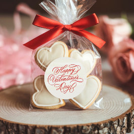 Pegatina Redonda Deep Red Happy Valentines Day Calligraphy