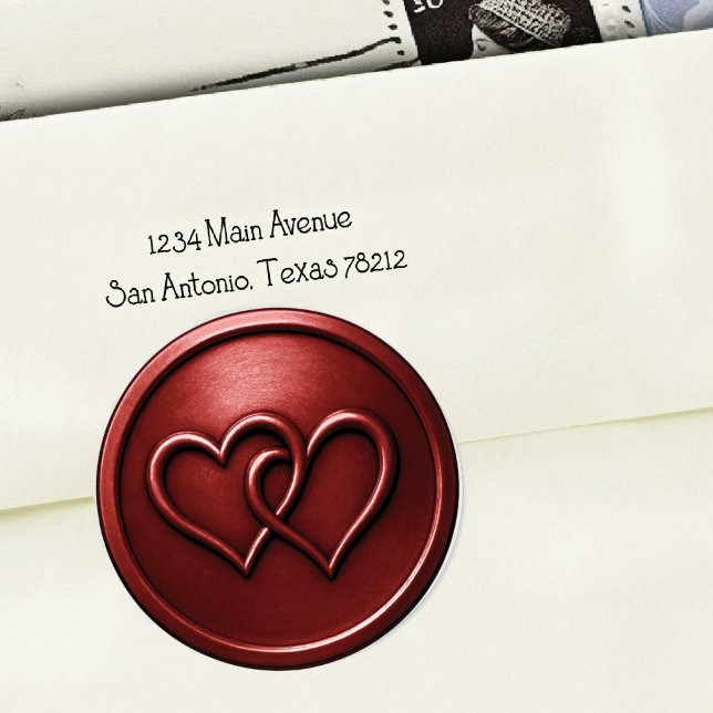 Pegatina Redonda Deep Red Two Hearts Intertwined Wedding (Subido por el creador)