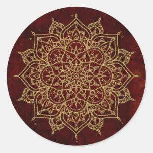 Pegatina Redonda Deep Wine Red Mandala & Gold Glam Moda moderna