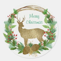 Deer and Pine Bough Merry Christmas Wreath