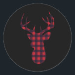 Pegatina Redonda Deer Buck Silhouette Red Plaid Navidades De Coinci<br><div class="desc">Deer Buck Silhouette Red Plaid Matando Navidades Pajama</div>