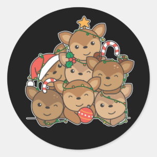Pegatina Redonda Deer Christmas Tree Funny Animal Navidad Classic