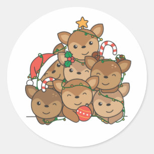 Pegatina Redonda Deer Christmas Tree Funny Animal Navidad Classic