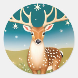 Pegatina Redonda Deer de navidades cortos