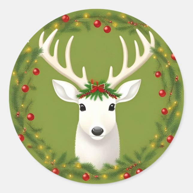 Pegatina Redonda Deer de navidades cortos (Anverso)