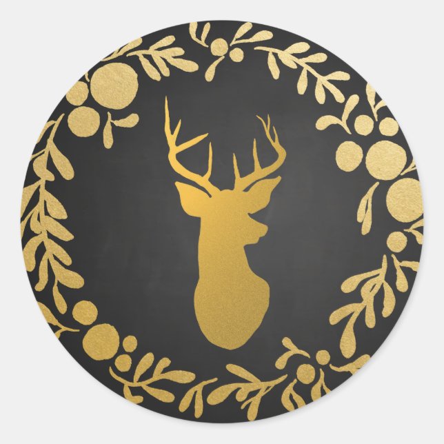 Pegatina Redonda Deer de oro / Antler Chalkboard Wreath (Anverso)