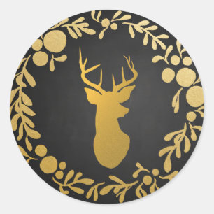 Pegatina Redonda Deer de oro / Antler Chalkboard Wreath