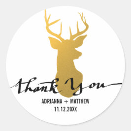 Pegatina Redonda Deer de oro / Boda Antler Gracias Tipografía