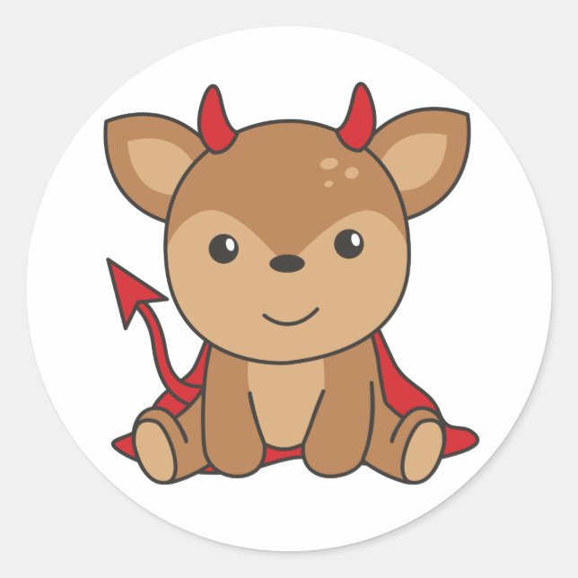 Pegatina Redonda Deer Halloween Cute Devil Witch Costume Classic Ro (Anverso)