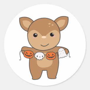 Pegatina Redonda Deer Happy Halloween Calabaza Bat Costume Classic
