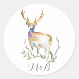 Pegatina Redonda Deer Rustic Woodland Boda