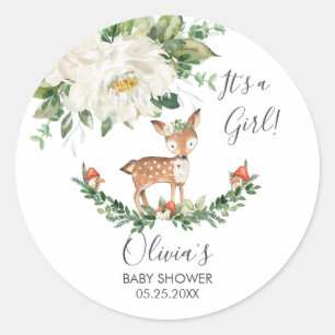 Pegatina Redonda Deer Woodland Animal Baby Shower Gracias
