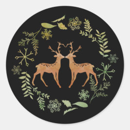 Pegatina Redonda Deer Wreath Christmas Stickers
