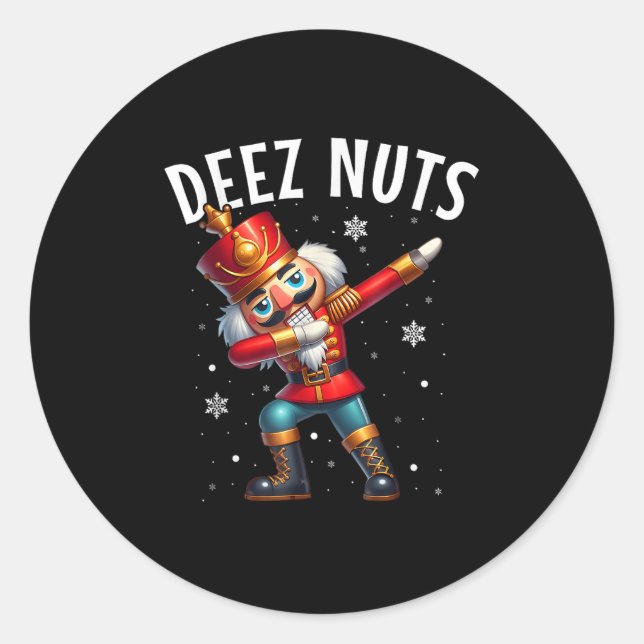 Pegatina Redonda Deez Nutcracker Nut Funny Men Funny Chr (Anverso)