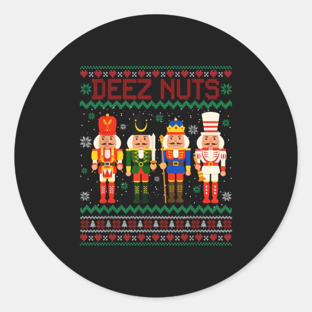 Pegatina Redonda Deez Nutcracker Nut Shirny Navidades graciosos Xma (Anverso)