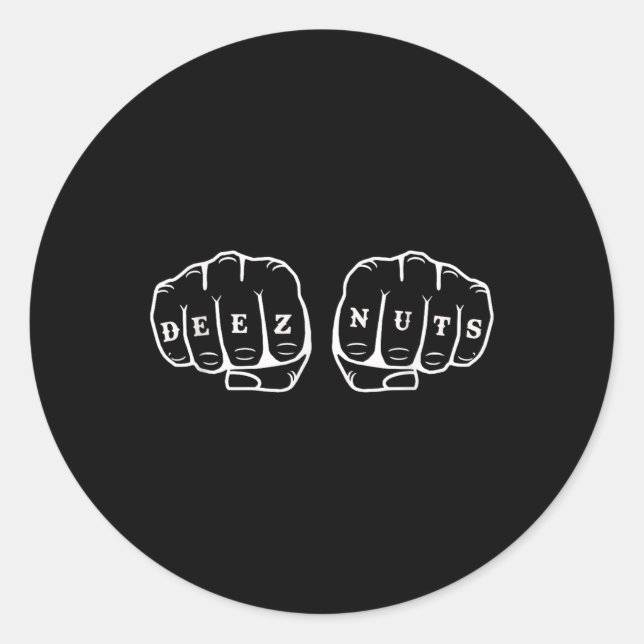 Pegatina Redonda Deez Nuts Funny Knuckles Tattoo (Anverso)