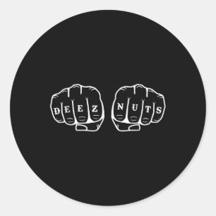 Pegatina Redonda Deez Nuts Funny Knuckles Tattoo