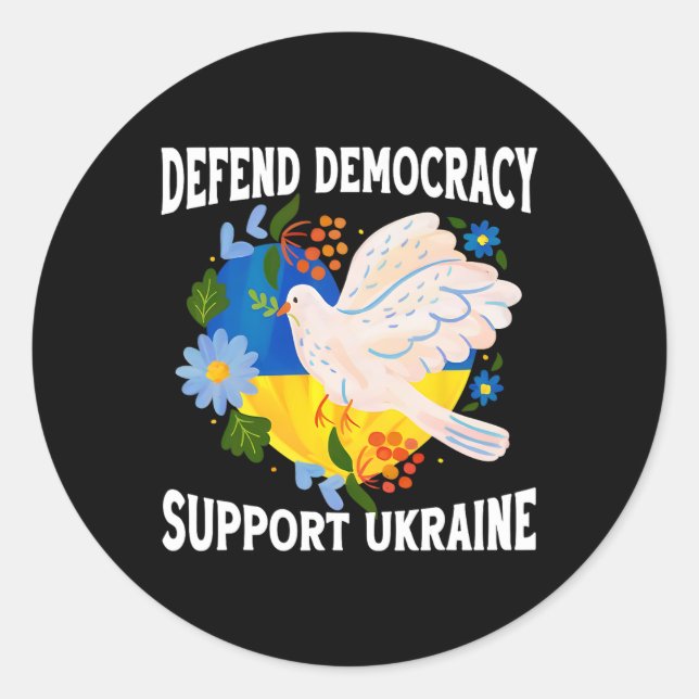 Pegatina Redonda Defend Democracy Support Ukraine Stand With Zelens (Anverso)