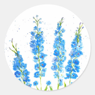 Pegatina Redonda Definador azul acuarela floral elegante rústico