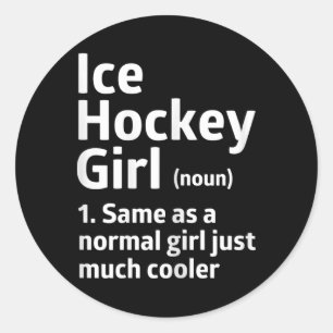 Pegatina Redonda Definición de chica de hockey sobre hielo divertid