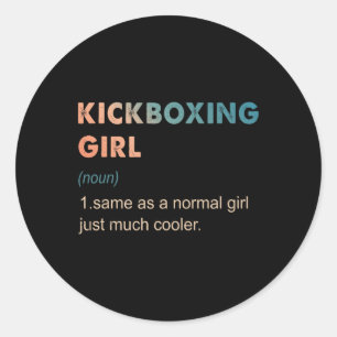 Pegatina Redonda Definición de chica de kickboxing divertida Amante