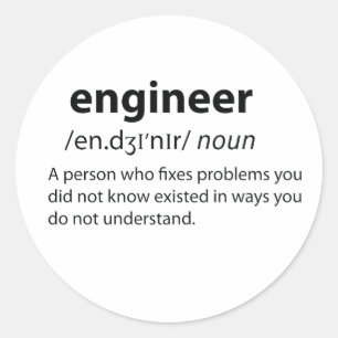 Pegatina Redonda Definición de diccionario divertida de ingeniero