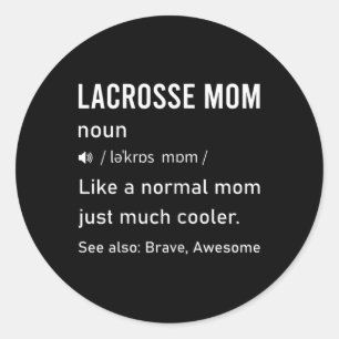 Pegatina Redonda Definición de Mamá de Lacrosse Femenino Frase Dive
