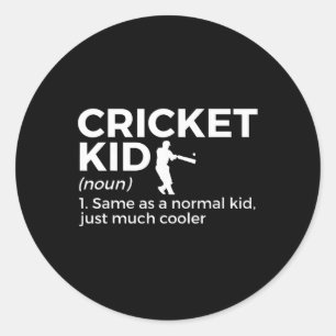 Pegatina Redonda Definición de niño de cricket divertido 