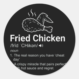 Pegatina Redonda Definición de Pollo Frito Diccionario Divertido Su