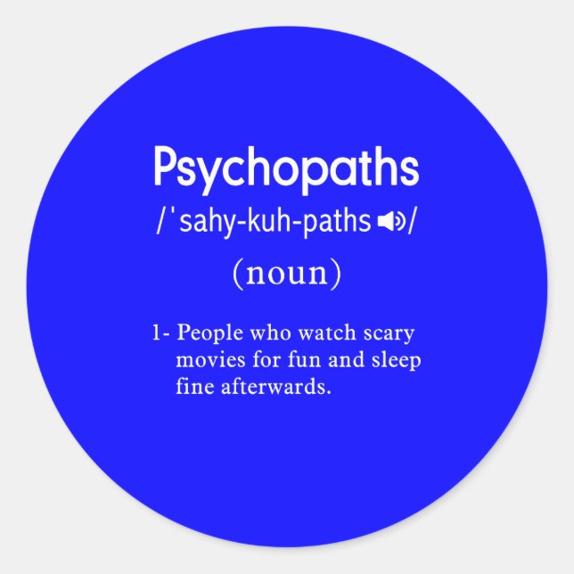 Pegatina Redonda definición de psicópatas divertidas azul (Anverso)