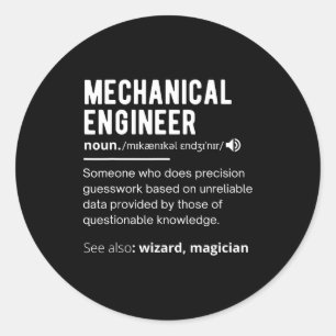 Pegatina Redonda Definición divertida de ingeniero mecánico Ingenie