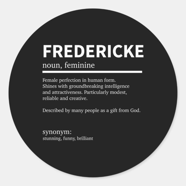 Pegatina Redonda Definición Fredericke Nombre Fredericke Primer (Anverso)