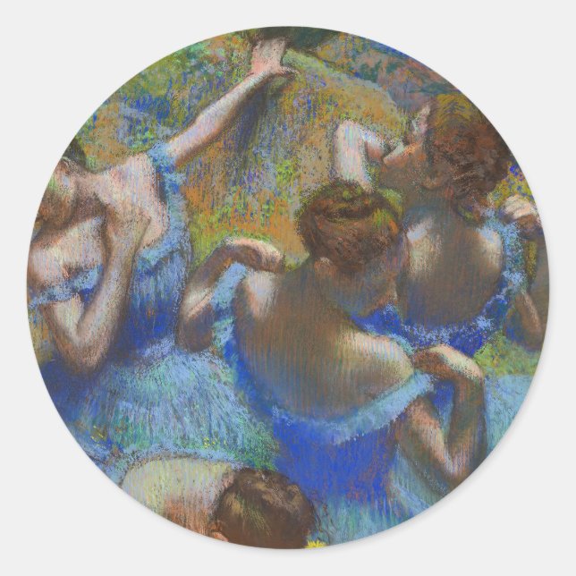 Pegatina Redonda Degas Blue Dancers Pastel Fine Art Masterpiece (Anverso)