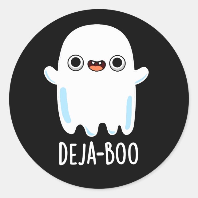 Pegatina Redonda Deja Boo Funny Ghost Pun Dark BG (Anverso)