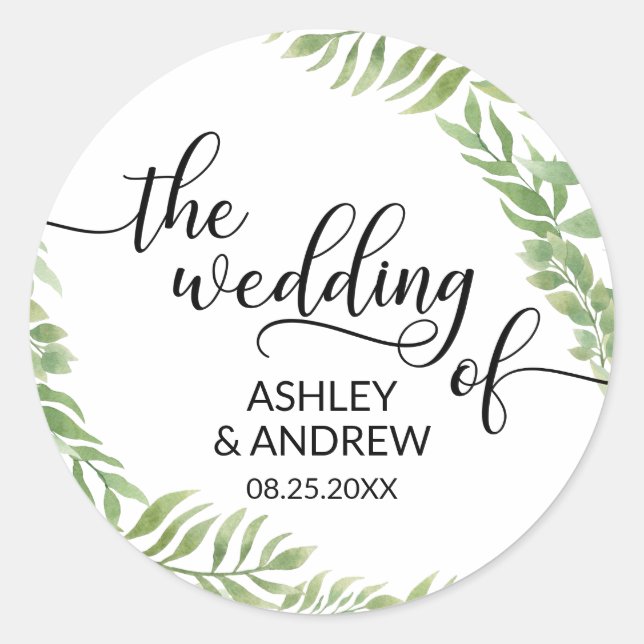 Pegatina Redonda Deja la guirnalda botánica el Boda de los precinto (Anverso)
