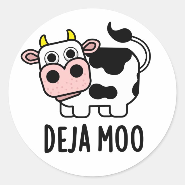 Pegatina Redonda Deja Moo Funny Cow Pun (Anverso)