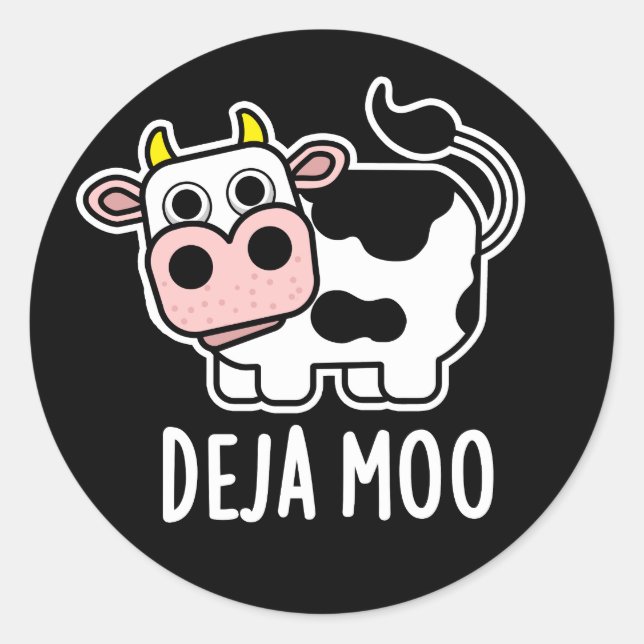 Pegatina Redonda Deja Moo Funny Cow Pun Dark BG (Anverso)